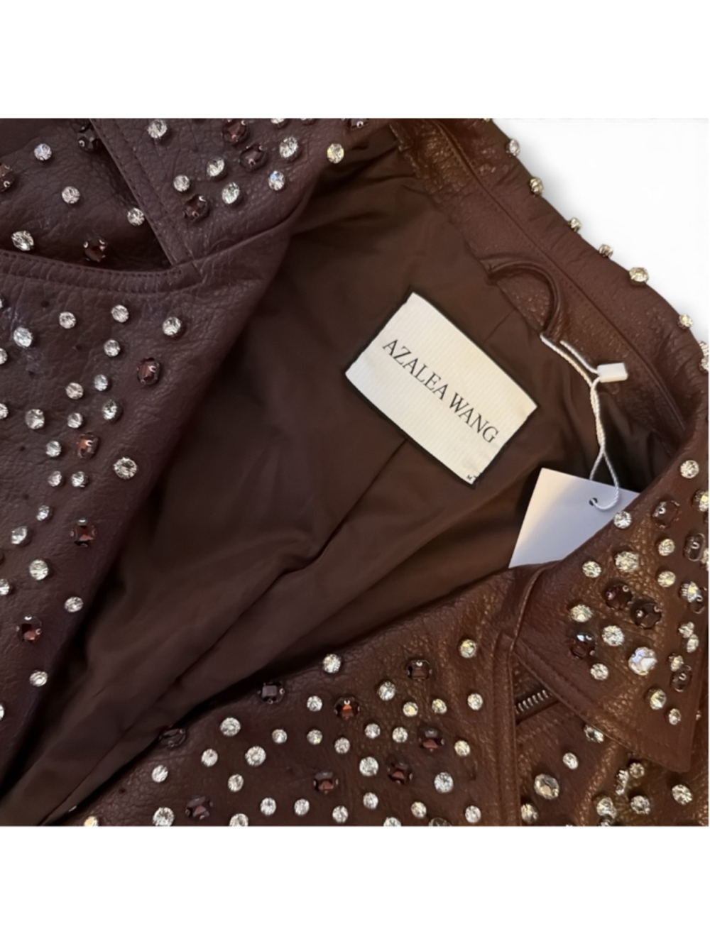 Azalea Wang Catrine Burgundy Rhinestone Oversized Jacket M Burgundy Embellished - Picture 8 of 8